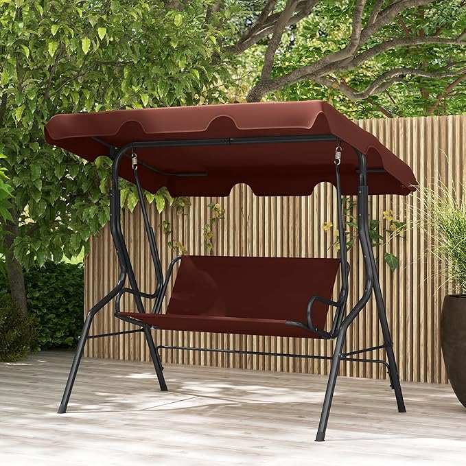 RELAX4LIFE 3-Person Porch Swing Chair - Outdoor Swing w/Adjustable Canopy, Removable Cushion & Metal Frame Stand - Photo 2