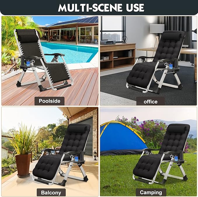 MOPHOTO Zero Gravity Chair, Outdoor Padded Lounge Chair with Side Table, Zero Gravity Recliner Chair, Outdoor Reclining Chair, Sturdy & Comfortable, Supports up to 440lbs