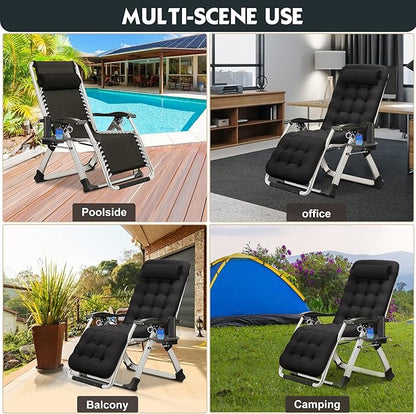 MOPHOTO Zero Gravity Chair, Outdoor Padded Lounge Chair with Side Table, Zero Gravity Recliner Chair, Outdoor Reclining Chair, Sturdy & Comfortable, Supports up to 440lbs