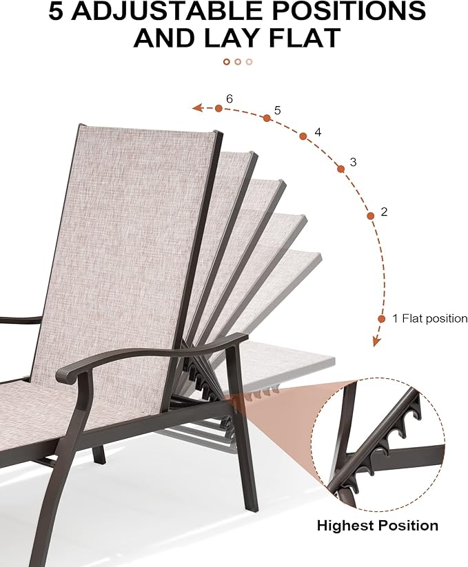 Crestlive Products Chaise Lounge Chair Outdoor with Armrest, Pool Lounge Chairs Set of 2 - Photo 3