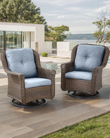 Patio Chairs Outdoor Swivel Glider - Set of 2 High Back Outside Brown Wicker Rattan Rocking Chair with Thick Cushion - Photo 2