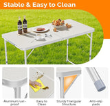 VINGLI 4FT White Folding Table with Carrying Handle Height Adjustable Lightweight Fold Up Portable for Indoor Outdoor - Photo 3