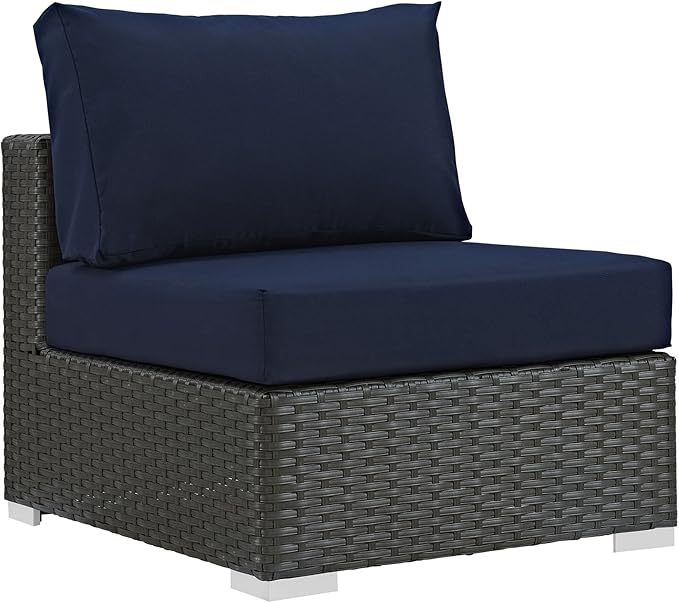 Modway EEI-1854-CHC-NAV Sojourn Wicker Rattan Outdoor Patio Coffee Table, Armless Chair, Canvas Navy - Photo 3