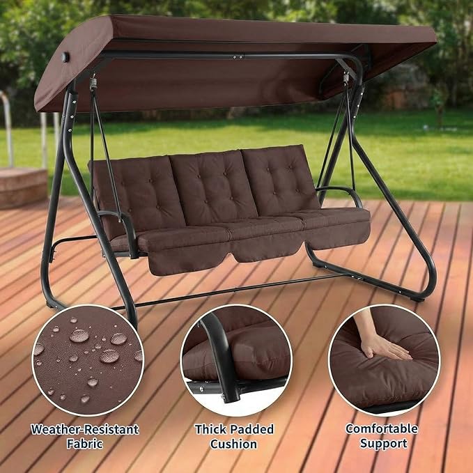 3-Seat Outdoor Convertible Swing Glider with Adjustable Canopy, 2-in-1 Bench to Flat Bed, Removable Cushions - Photo 5