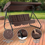 3-Seat Outdoor Convertible Swing Glider with Adjustable Canopy, 2-in-1 Bench to Flat Bed, Removable Cushions - Photo 5