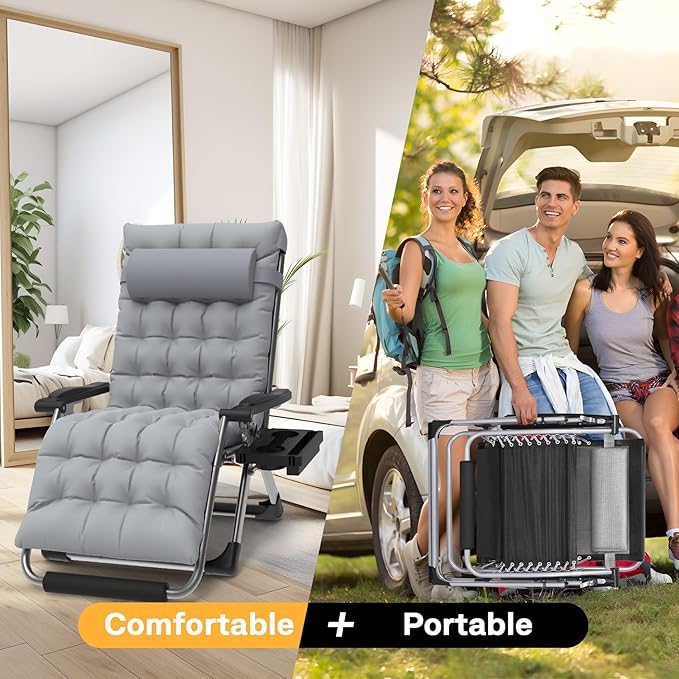 Slendor Oversized Zero Gravity Chairs XXL, 33In Padded Zero Gravity Lounge Chair, Lawn Recliner - Photo 8