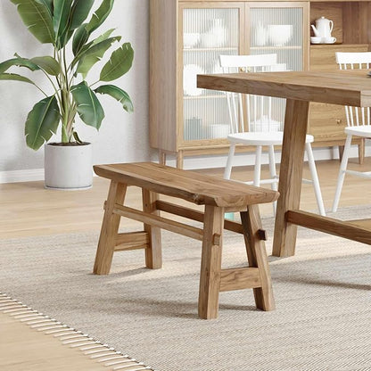 Solid Teak Wood Bench 39.37 x 11.42 x 17.13 Inches, Natural Finish Rectangular Backless Seating for Patio Garden Balcony, Durable Outdoor Furniture with Rustic Grain, Sturdy