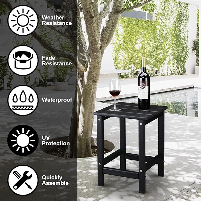 Vasitelan Outdoor Adirondack Square Side Table, Pool Composite Patio Table,HDPE End Tables for Backyard,Pool (Black) - Photo 6