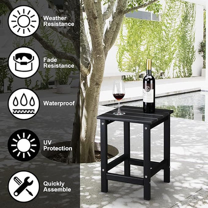 Vasitelan Outdoor Adirondack Square Side Table, Pool Composite Patio Table,HDPE End Tables for Backyard,Pool (Black)