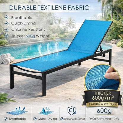 Kozyard Outdoor Chaise Lounge, Aluminum Frame and Textilene Fabric, Adjustable Reclining Patio Lounger for Poolside, Sunbathing & Backyard (Blue)