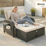 Outsunny Patio Rattan Daybed, Wicker Outdoor Daybed with Storage Ottoman, Loveseat Sofa with Adjustable Backrest - Photo 2
