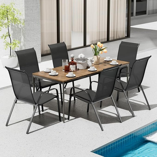 TLSUNNY Patio Chairs, Stackable Textilene Outdoor Dining Furniture for All Weather, with 17.7″ Wide Seat & Metal Frame, for Garden, Backyard, Deck, Restaurant, Poolside (6, Black, 26.4″)