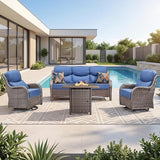 Luxury Patio Furniture Set with 6-inch Thick Cushion, Outdoor Furniture with Fire Pit Table, Swivel Chairs, Sofa - Photo 5