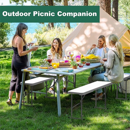 4 Pack 6ft Folding Bench, Plastic Folding Bench for Picnic Camping Dining Party Garden, 6 feet Foldable Benches for Soccer Multipurpose Entertaining Activities, Smooth HDPE Tabletop, White