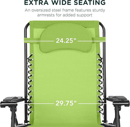 Best Choice Products Oversized Zero Gravity Chair, Folding Outdoor Patio Lounge Recliner w/Cup Holder Accessory Tray, Pillow - Lime Green