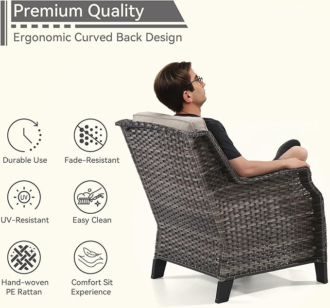5 Piece Patio Furniture Set, 3-Seater Couch, 2 Chairs and 2 Side Tables - Photo 5