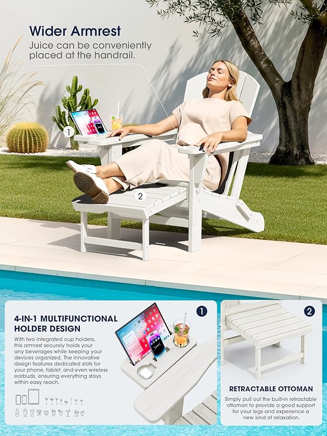 KINGYES Adjustable Folding Adirondack Chair with Footrest & 4-in-1 Multi-Functional Armrest Organizer - Photo 3