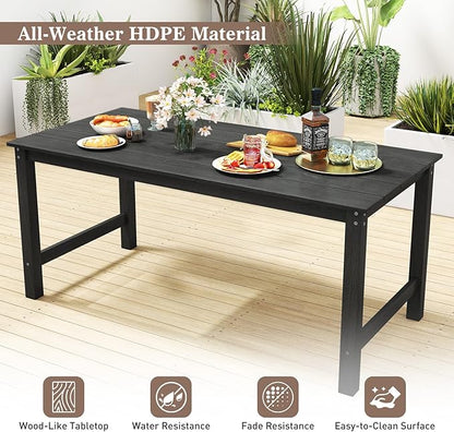 Tangkula 3 Pieces Outdoor HDPE Dining Table Set with 2 Benches, Weather Resistant Patio Furniture Set with 1.77” Umbrella Hole and Wood-Like Surface for Garden, Backyard and Poolside (Black, 3 Pcs)