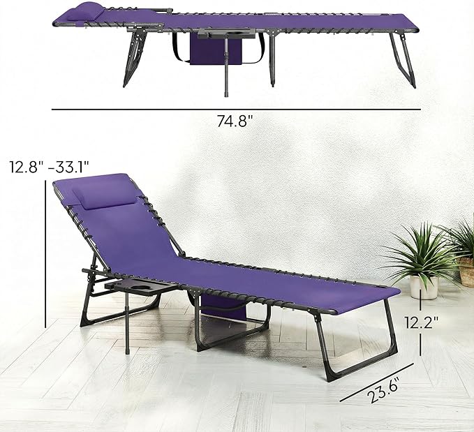 Outsunny Folding Chaise Lounge Chair Outdoor Tanning Chair with Side Table - Photo 3
