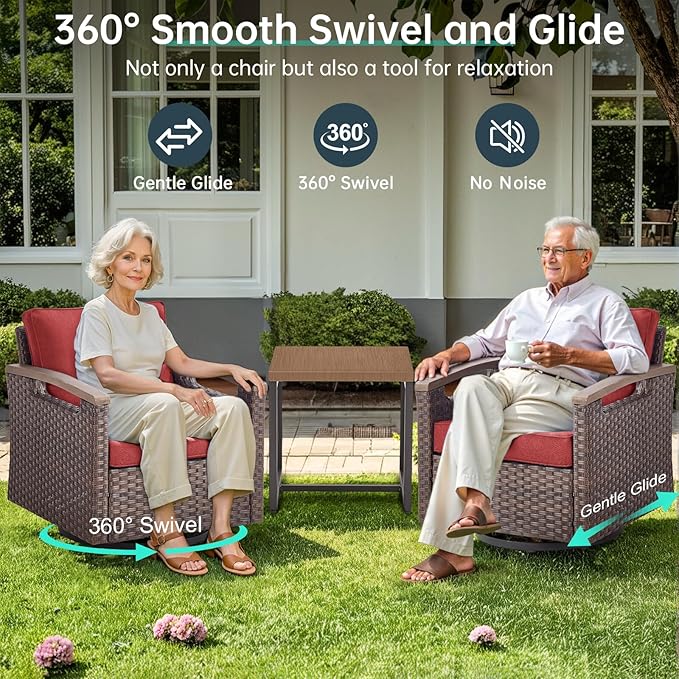 Luxury Outdoor Swivel Rocker Patio Chairs with 2 Ottomans - 4 Piece Heavy Duty Furniture Set All Weather Wicker - Photo 3