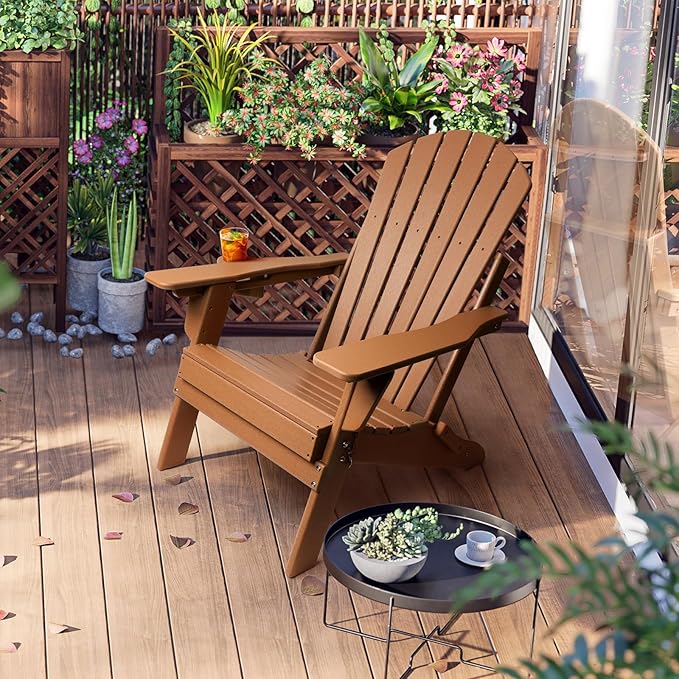 FUNBERRY Adjustable Folding Adirondack Chairs Set of 2, HDPE All Weather Fire Pit Chairs with Cup Holder
