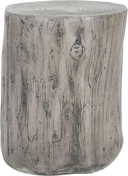 Christopher Knight Home Pawn 17" H MGO Outdoor Side Table with Tree-Stump Design, Patio Decorative Wood-Like Texture End Table, Round Top Lightweight Concrete Garden Stool, No Assembly, Gray