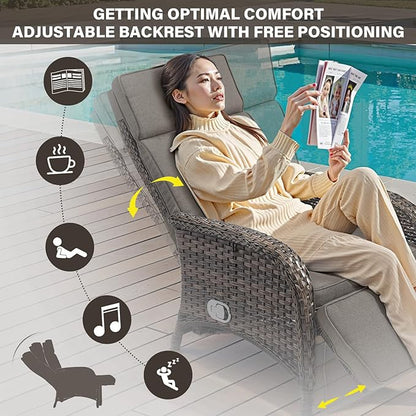 Belord 5 Piece Patio Furniture Set with Recliner Chair - Removable Outdoor Patio Couch Set, Chaise Lounge Chair Outdoor with Adjustable Backrest and Footrest for Casual Gathering Brown/Gray
