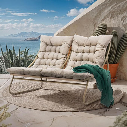 Patio Loveseat, Outdoor Double Chair, Oversized Padded Comfy Outdoor Loveseat, 2 Seater Couch with Cushion, All-Weather Patio Conversation Furniture for Porch Balcony Poolside, Champagne