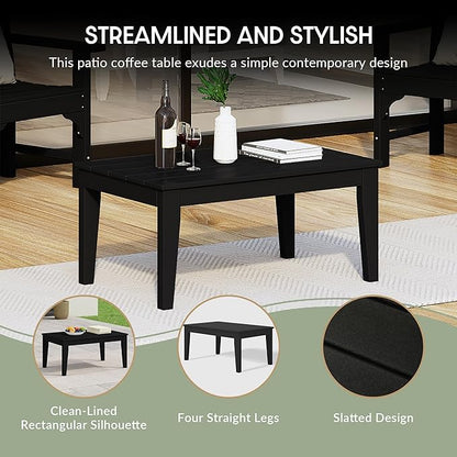 WestinTrends Malibu Low Outdoor HDPE Patio Rectangle Coffee Table, Black