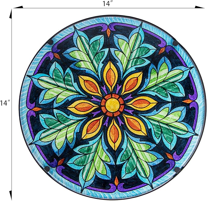VCUTEKA Outdoor Side Table Mosaic End Table Patio Side Table Small End Table Glass Top Round Balcony Coffee Table Porch Indoor Glass Top