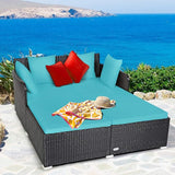 COSTWAY Outdoor Patio Rattan Daybed, Sponge Cushioned Loveseat Sofa with 4 Pillows, Wicker Furniture Sunbed for Balcony - Photo 2