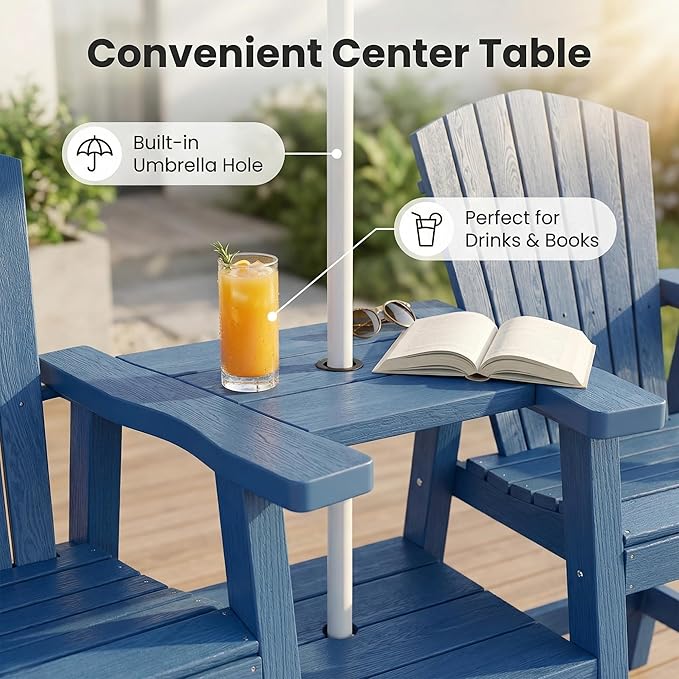 GLANC Tall Adirondack Chairs Set of 2, All Weather Resistant HDPE Bar Height Balcony Adirondack Chair with Connecting Trays, Upgraded Outdoor Adirondack Barstools for Deck Patio Pool Lawn (Navy Blue)