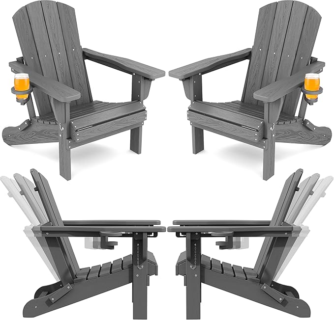 SERWALL Folding Adirondack Chair Set of 4, Adjustable Adirondack Chair with 3 Recline Positions - Photo 1