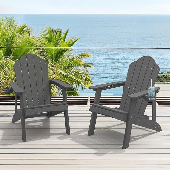 LUE BONA Matte HDPE Adirondack Chairs Set of 2 - Weather Resistant Seating with Cup Holder for Porch, Urban Patio - Photo 7