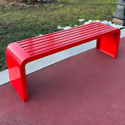Metal Garden Bench, 100/120/150/180 Cm Outdoor Benches Weatherproof 2-5 Person, Patio Benches for Outdoors Cast Iron Metal Frame, Patio Lawn Porch Bench Seat Backless(Red,150 cm/59 in)