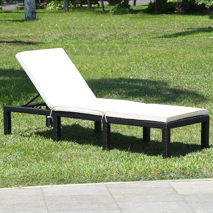 Tangkula Patio Wicker Lounge Chair, Outdoor Rattan Adjustable Reclining Backrest Lounger Chairs - Photo 4