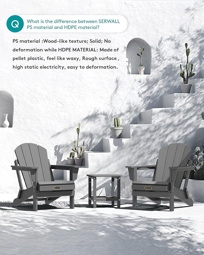 SERWALL Adirondack Chair Set of 8 for Patio Garden Outdoors Fire Pit- (Folding Gray) - Photo 6