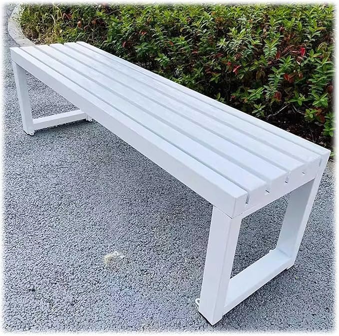 Heavy Duty Outdoor Patio Bench, Metal Garden Benches Weatherproof Park Bench 3.3ft 3.9ft 4.9ft 5.9ft 2-Person Seat Backless Porch Seating Multifunctional Slat Furniture Chair(White,4.9ft)