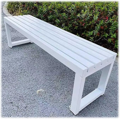 Heavy Duty Outdoor Patio Bench, Metal Garden Benches Weatherproof Park Bench 3.3ft 3.9ft 4.9ft 5.9ft 2-Person Seat Backless Porch Seating Multifunctional Slat Furniture Chair(White,4.9ft)