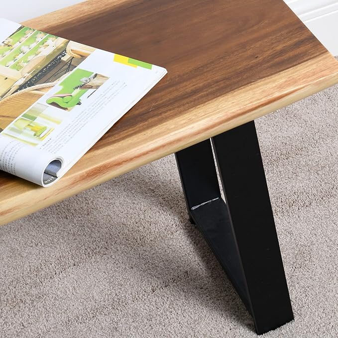 Solid Wood Bench Rectangle 47"x13"x18" H Vintage Wooden Entryway Stool Living Room End Table Rustic Live Edge Coffee Side Table Bedroom Bathroom Patio Outdoor Garden Foot Stool