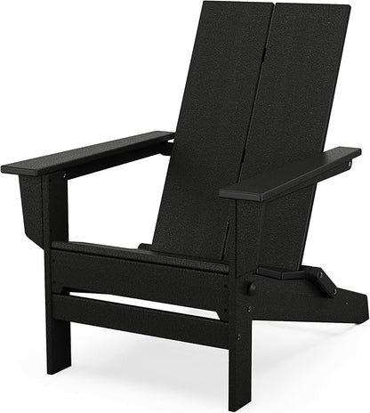 Polywood Contemporary Modern Folding Adirondack Chair in Black