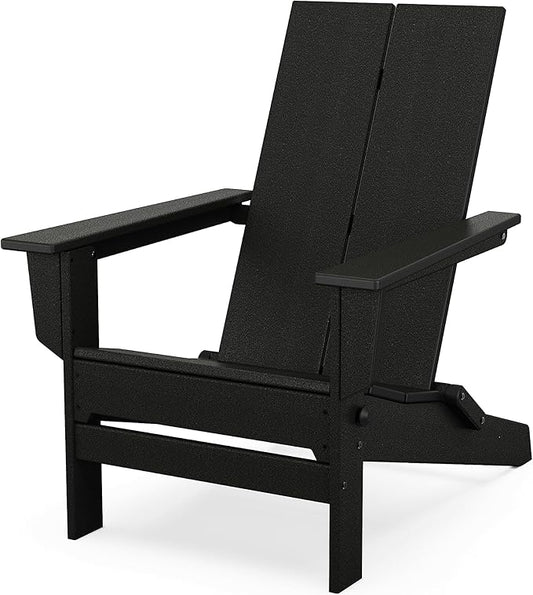 Polywood Contemporary Modern Folding Adirondack Chair in Black