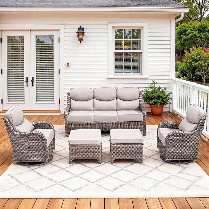 Luxury High Back Patio Furniture Set with 6-Inch Thick Cushions, 5-Pieces Outdoor Furniture with Swivel Chairs - Photo 1
