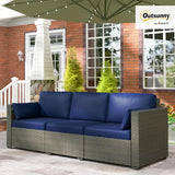 Outsunny Patio Couch PE Wicker Deep Seating Outdoor Sofa with Removable Cushions, 3 Seater Rattan Sofa - Photo 2