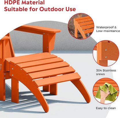 Costaelm Adirondack Chair Footrest Foldable Ottoman, Folding Ottoman Outdoor Foot Rest for Patio Waterproof, Adirondack Ottoman Outdoor, Orange