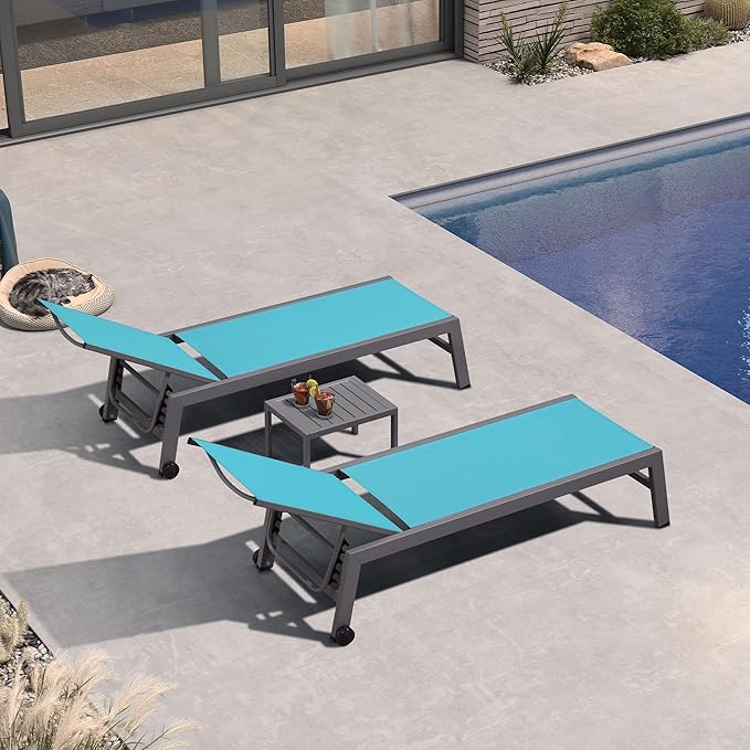 PURPLE LEAF Patio Chaise Lounge Set for 4 Outdoor Chaise Lounge Chair with Aluminum Frame and Easy-to-Move Wheels Pool - Photo 2