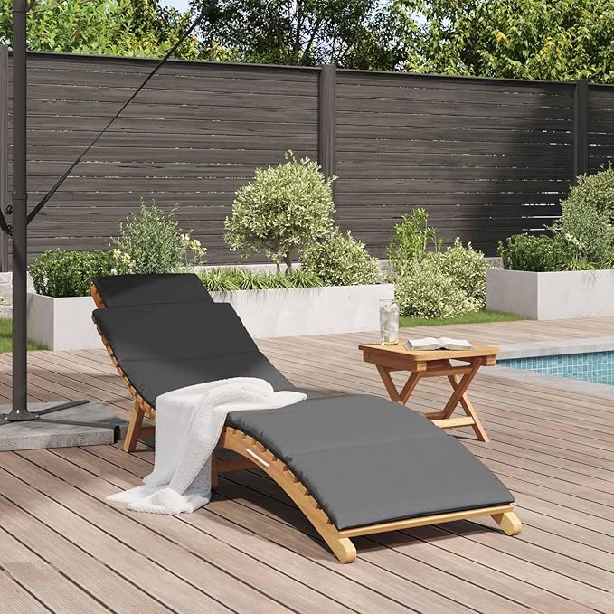 Brown Teak Outdoor Chaise Lounge 77.95x21.65x23.03 in Weather-Resistant Sunlounger with Thick Cushion for Poolside, Patio, Garden Relaxation
