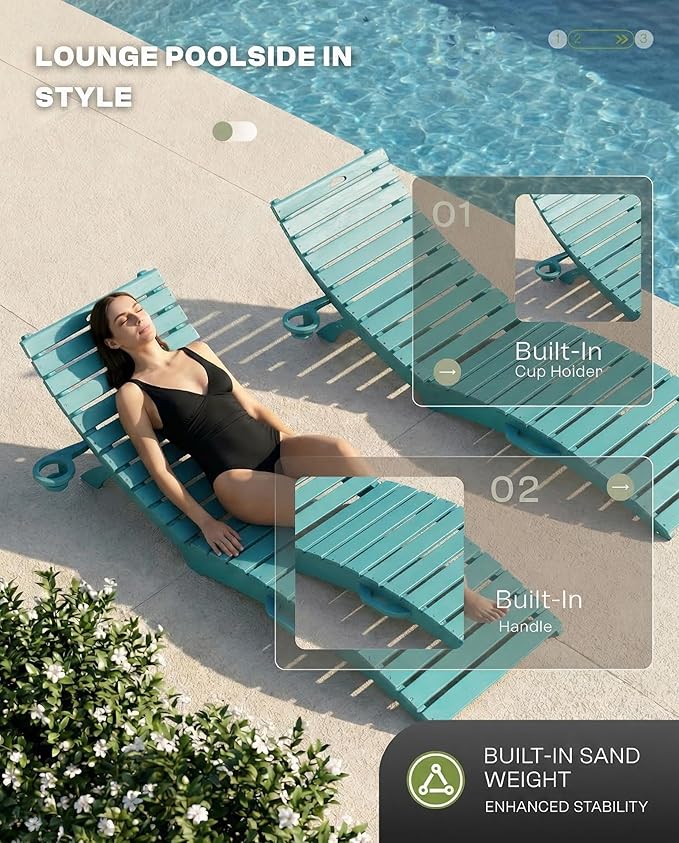Pre-Assembled Folding in-Pool Lounge Chair, HDPE Outdoor Chaise Lounge with Cup Holder, Pool Lounge Chair for Poolside - Photo 3