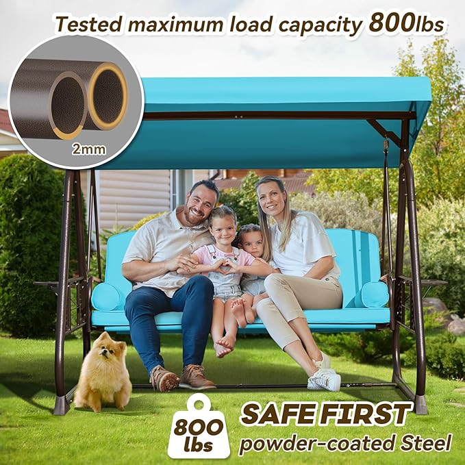 3 in 1 Outdoor Porch Swing with Adjustable Canopy, 3 Seat Outdoor Swing for Adults - Photo 6
