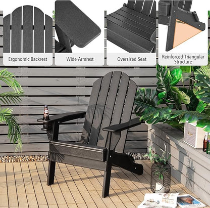 Giantex Set of 4 Adirondack Chair Outdoor Fire Pit Chairs, HDPE Weather Resistant Patio Chair for Campfire,Deck, Garden, Yard, Lawn Furniture Porch and Lawn Seating Composite Chairs